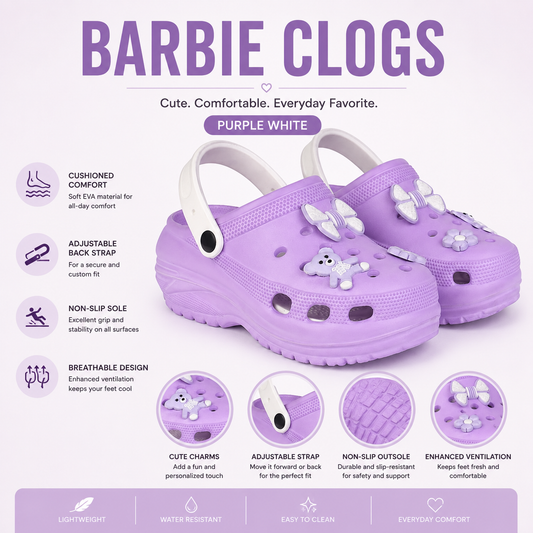 Vrino Barbie Ultra Soft Lightweight EVA Clogs for Women & Girls – Purple White image 3