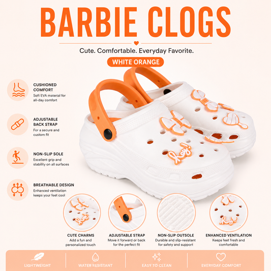 Vrino Barbie Ultra Soft Lightweight EVA Clogs for Women & Girls – Orange White image 3