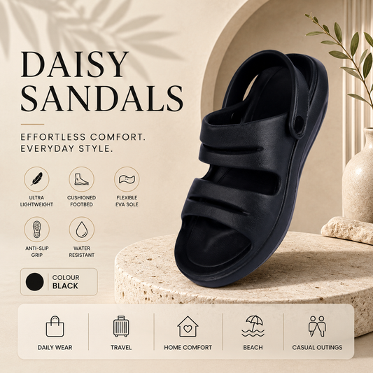 Vrino Daisy Ultra Soft Lightweight EVA Sandals for Women & Girls – Black image 3