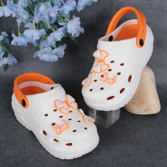 Vrino Barbie Ultra Soft Lightweight EVA Clogs for Women & Girls – Orange White image 2