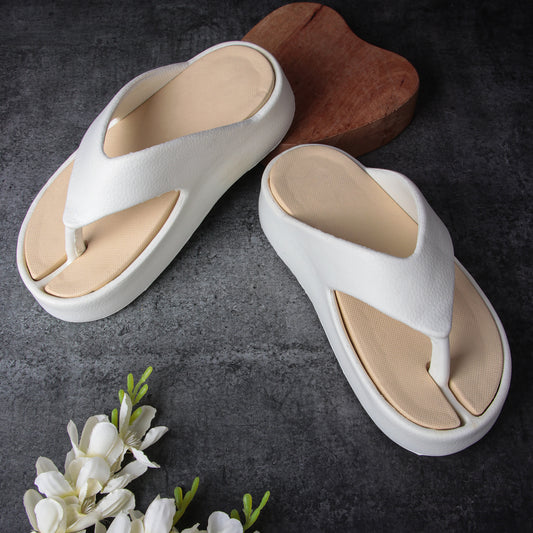 Vrino Jasmine Ultra Soft Lightweight EVA Slippers for Women & Girls – White Beige image 2