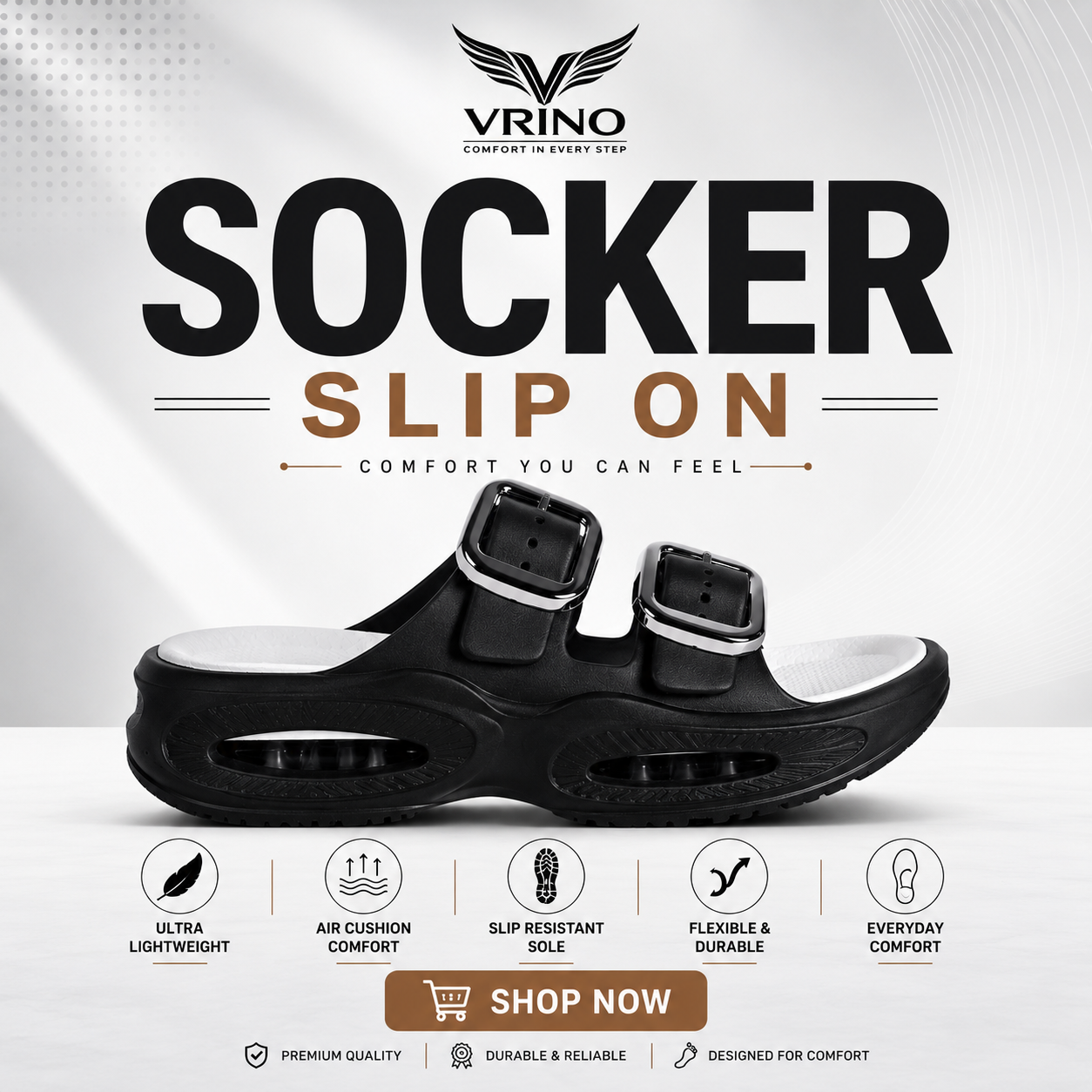 Vrino Socker Ultra Soft Lightweight EVA Sandals for Women & Girls – Black White