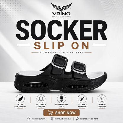 Vrino Socker Ultra Soft Lightweight EVA Sandals for Women & Girls – Black White