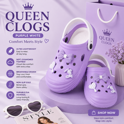 Vrino Queen Ultra Soft Lightweight EVA Clogs for Women & Girls – Purple White