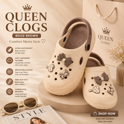 Vrino Queen Ultra Soft Lightweight EVA Clogs for Women & Girls – Beige Brown