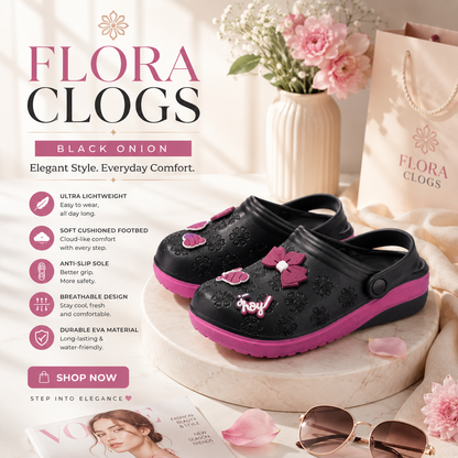 Vrino Flora Ultra Soft Lightweight EVA Clogs for Women & Girls – Black Onion