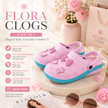 Vrino Flora Ultra Soft Lightweight EVA Clogs for Women & Girls – Pink Sky