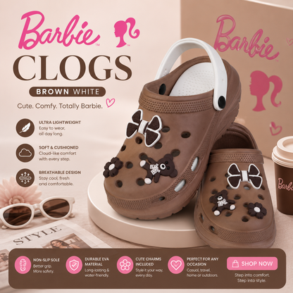 Vrino Barbie Ultra Soft Lightweight EVA Clogs for Women & Girls – Brown White