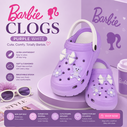 Vrino Barbie Ultra Soft Lightweight EVA Clogs for Women & Girls – Purple White