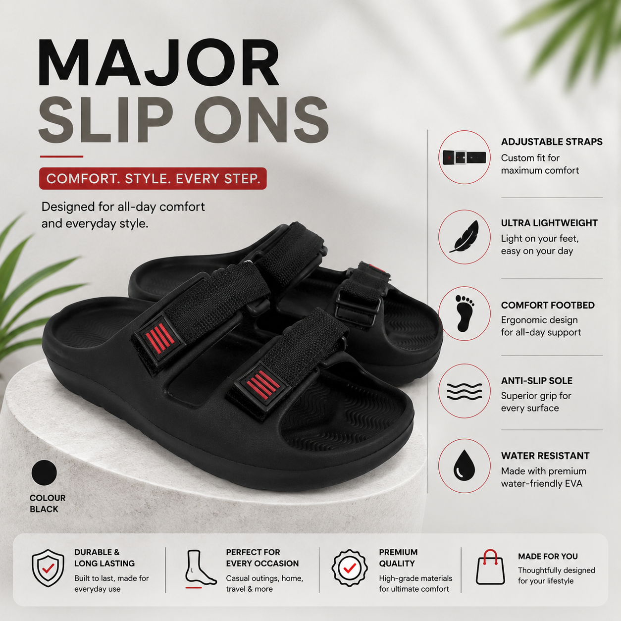 Vrino Major Ultra Soft Lightweight EVA Sandals for Men – Black