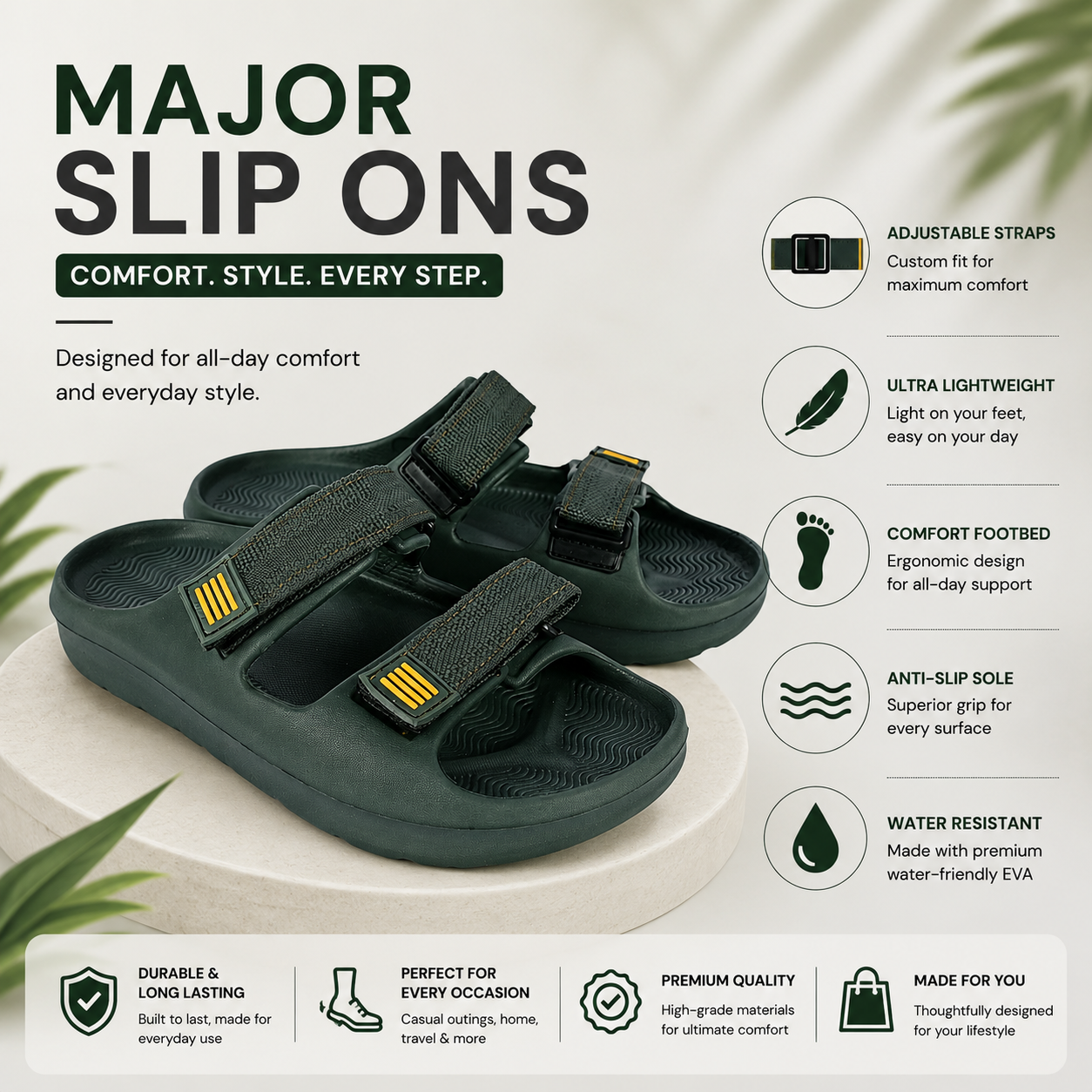 Vrino Major Ultra Soft Lightweight EVA Sandals for Men – Olive