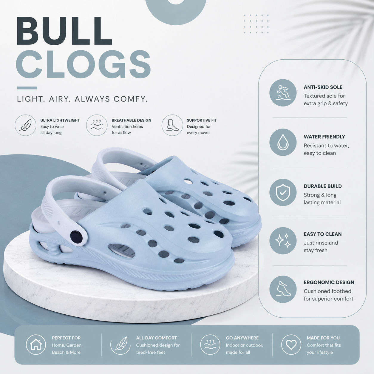 Vrino Bull Ultra Soft Lightweight EVA Clogs for Men – Aqua Grey
