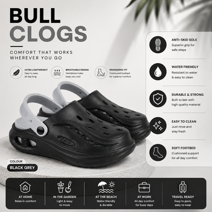Vrino Bull Ultra Soft Lightweight EVA Clogs for Men – Black Grey