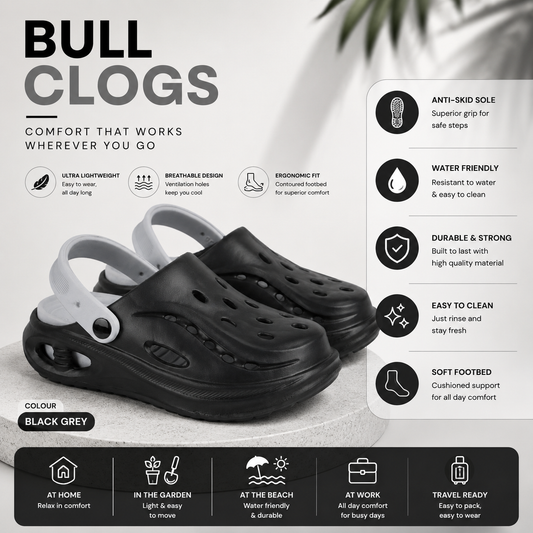 Vrino Bull Ultra Soft Lightweight EVA Clogs for Men – Black Grey image 3
