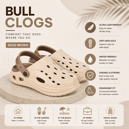 Vrino Bull Ultra Soft Lightweight EVA Clogs for Men – Beige Brown