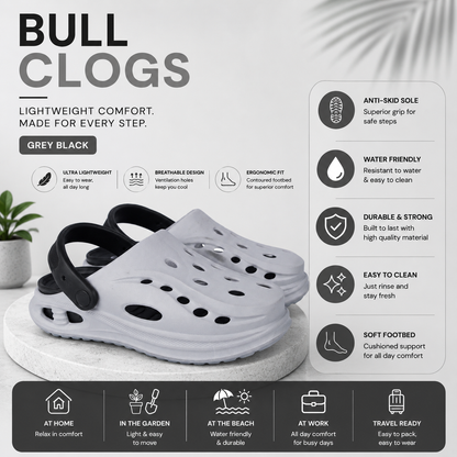 Vrino Bull Ultra Soft Lightweight EVA Clogs for Men – Grey Black