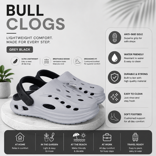 Vrino Bull Ultra Soft Lightweight EVA Clogs for Men – Grey Black image 3