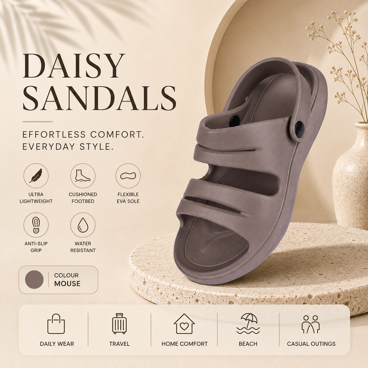 Vrino Daisy Ultra Soft Lightweight EVA Sandals for Women & Girls – Mouse