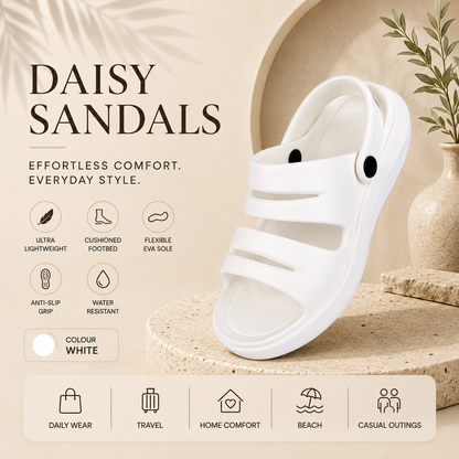 Vrino Daisy Ultra Soft Lightweight EVA Sandals for Women & Girls – White